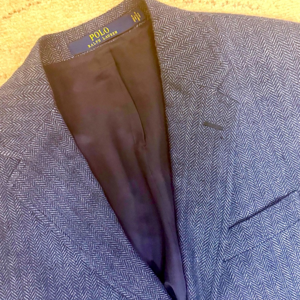Polo Ralph Lauren Tailored Silk Navy Herringbone Structured 
Sports Coat -38 R